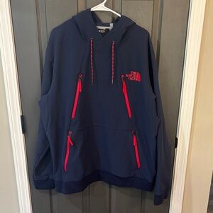The North Face Dark Blue Hoodie with Bright Red Details